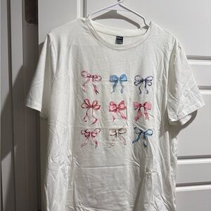 SHEIN White Tee with Colorful Bow Designs